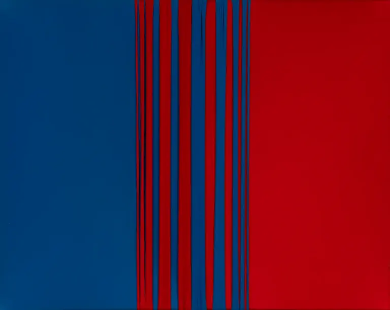 Proiezioni ottiche n 2 - Composizione geometrica astratta con linee rosse e blu di Bruno Florio